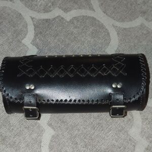 Black Leather Motorcycle Saddle Bag